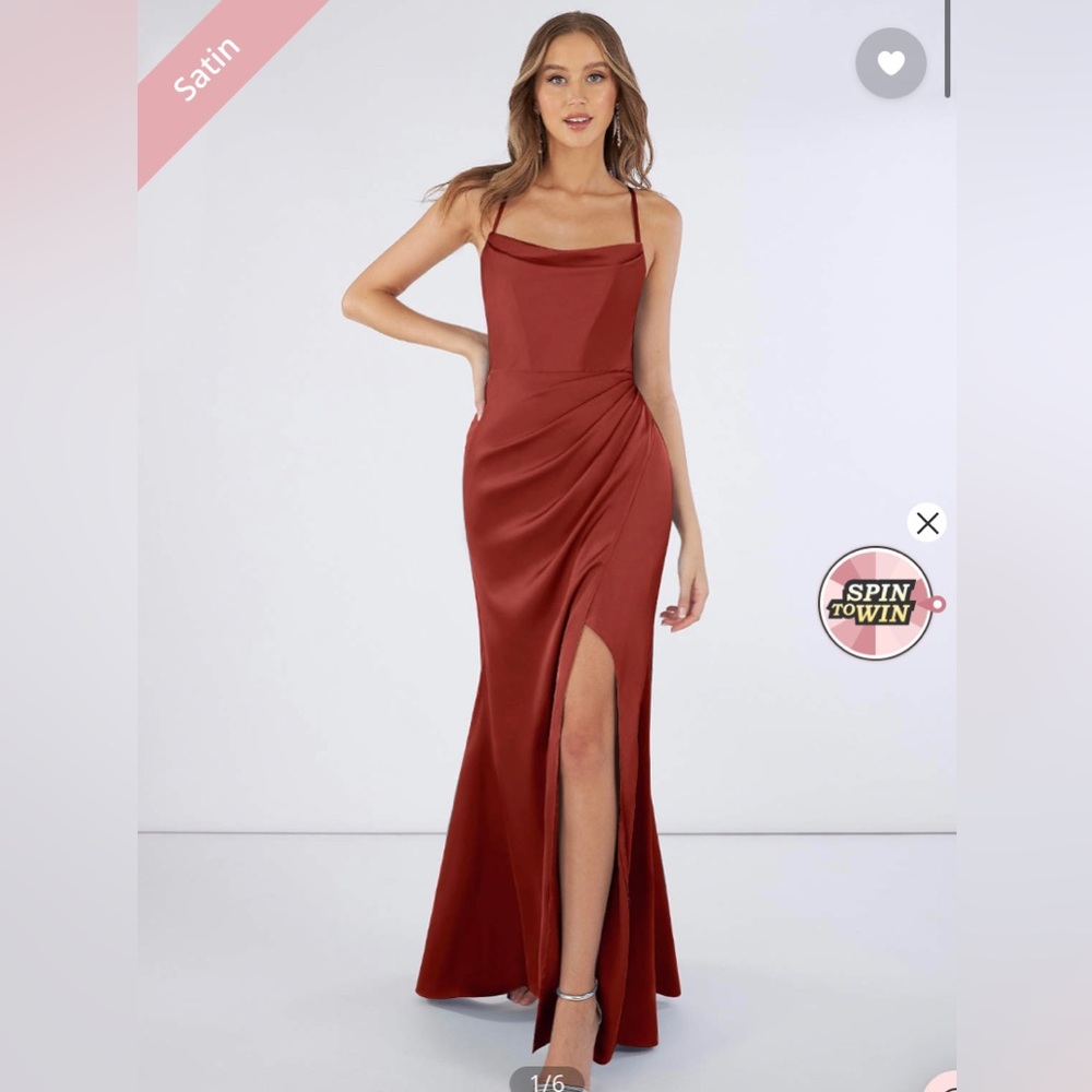 Azazie | Marcia Stretch Satin Dress Terracotta